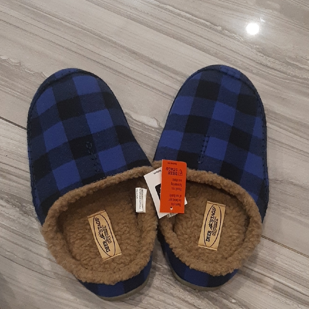 Blue Plaid Slippers with Faux Fur Lining